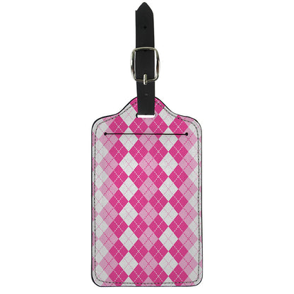 Pink And White Argyle Pattern Print Luggage Tag