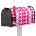 Pink And White Argyle Pattern Print Mailbox Cover