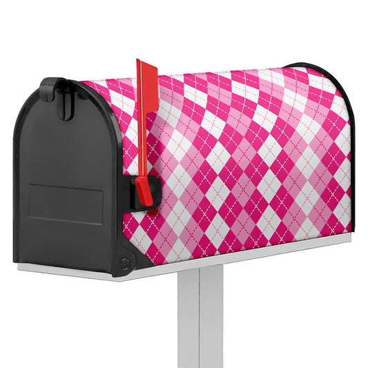 Pink And White Argyle Pattern Print Mailbox Cover