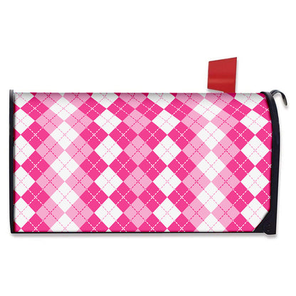 Pink And White Argyle Pattern Print Mailbox Cover
