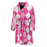 Pink And White Argyle Pattern Print Men's Bathrobe