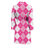 Pink And White Argyle Pattern Print Men's Bathrobe