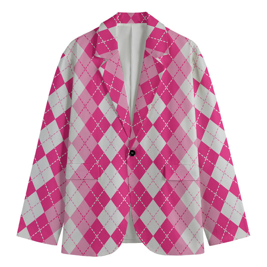 Pink And White Argyle Pattern Print Men's Blazer