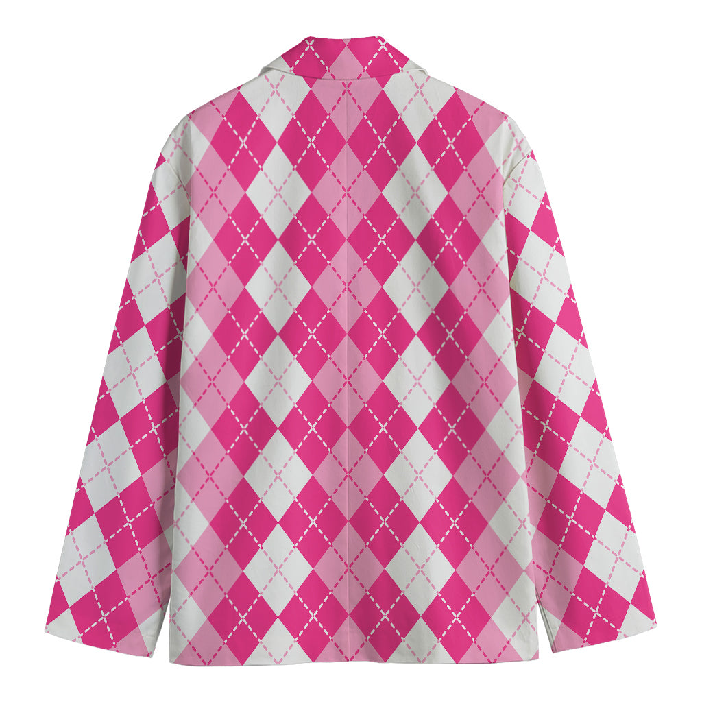 Pink And White Argyle Pattern Print Men's Blazer