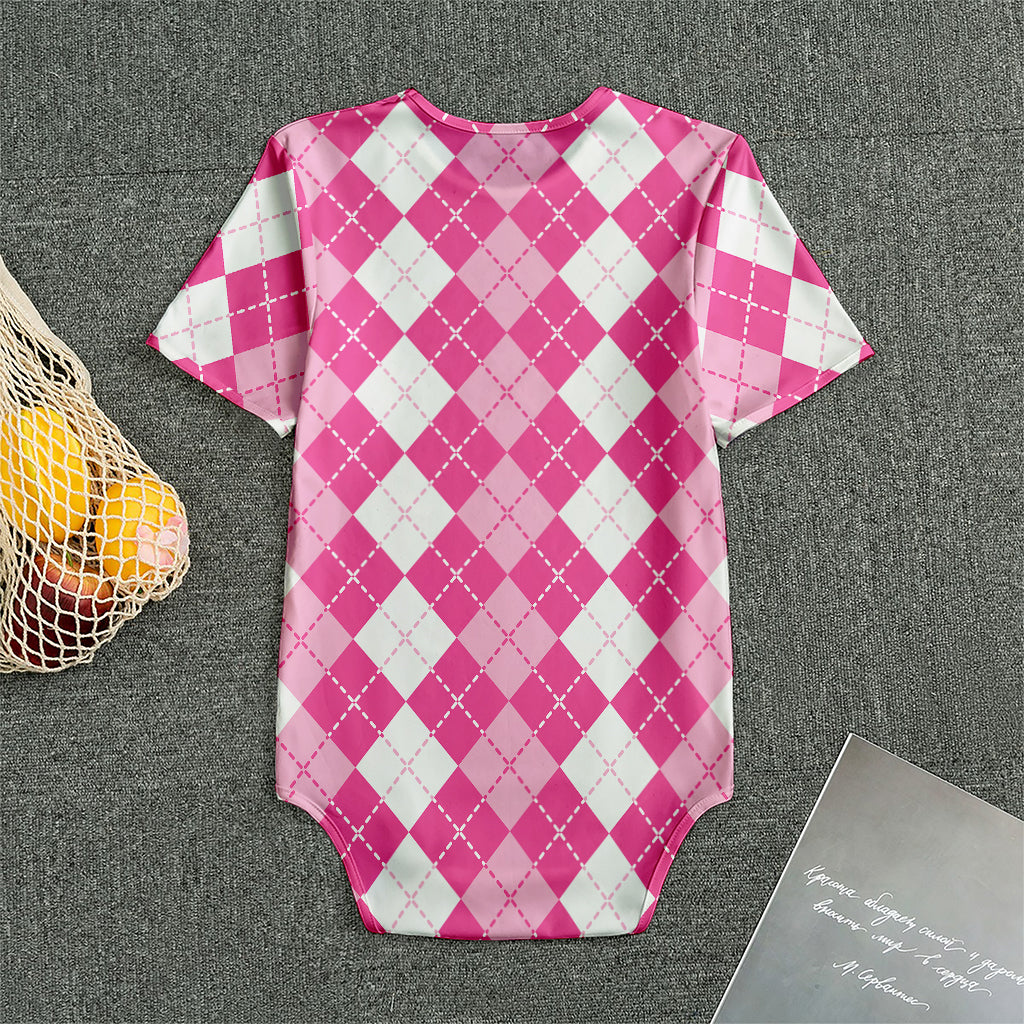 Pink And White Argyle Pattern Print Men's Bodysuit