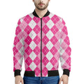 Pink And White Argyle Pattern Print Men's Bomber Jacket