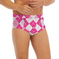 Pink And White Argyle Pattern Print Men's Briefs
