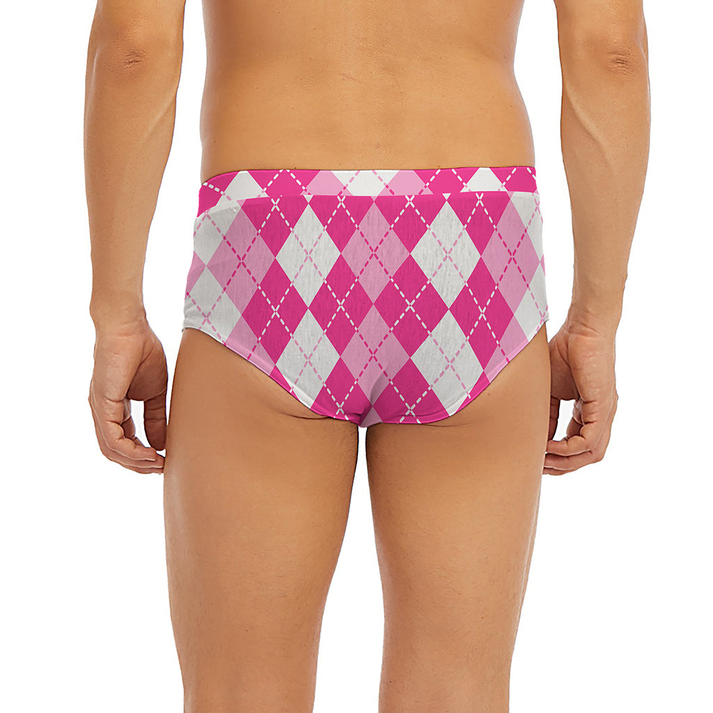 Pink And White Argyle Pattern Print Men's Briefs