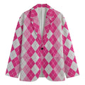 Pink And White Argyle Pattern Print Men's Cotton Blazer