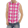 Pink And White Argyle Pattern Print Men's Fitness Tank Top