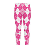 Pink And White Argyle Pattern Print Men's leggings