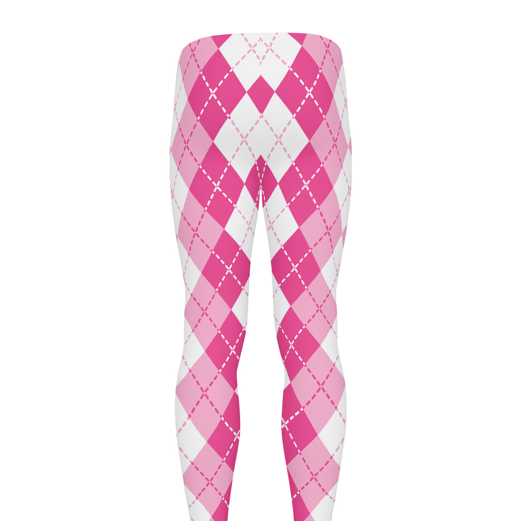 Pink And White Argyle Pattern Print Men's leggings