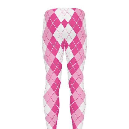 Pink And White Argyle Pattern Print Men's leggings