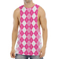 Pink And White Argyle Pattern Print Men's Muscle Tank Top