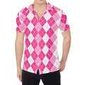 Pink And White Argyle Pattern Print Men's Shirt