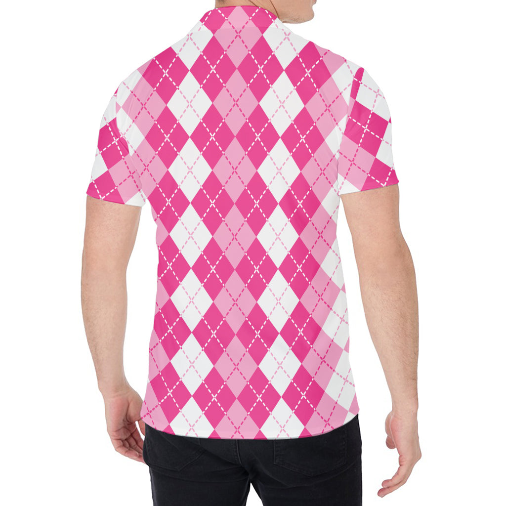 Pink And White Argyle Pattern Print Men's Shirt