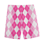 Pink And White Argyle Pattern Print Men's Sports Shorts