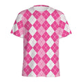 Pink And White Argyle Pattern Print Men's Athletic T-Shirt