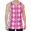 Pink And White Argyle Pattern Print Men's Velvet Tank Top