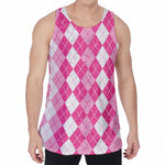 Pink And White Argyle Pattern Print Men's Velvet Tank Top