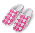 Pink And White Argyle Pattern Print Mesh Casual Shoes