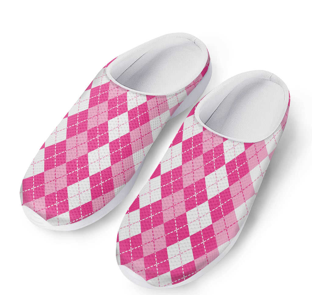 Pink And White Argyle Pattern Print Mesh Casual Shoes