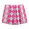 Pink And White Argyle Pattern Print Mesh Shorts