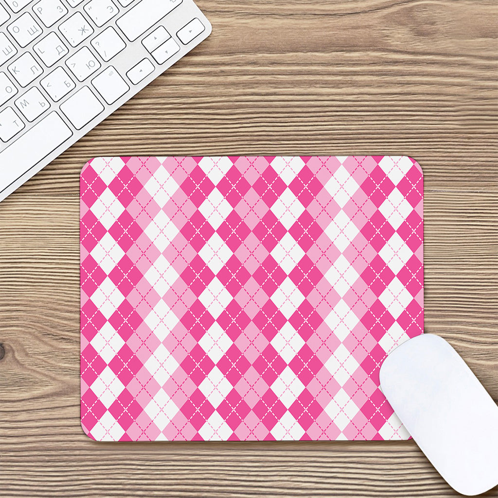 Pink And White Argyle Pattern Print Mouse Pad