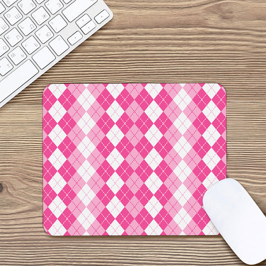 Pink And White Argyle Pattern Print Mouse Pad