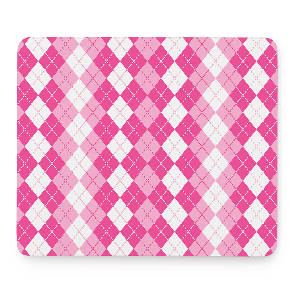 Pink And White Argyle Pattern Print Mouse Pad