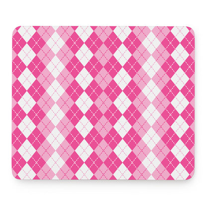 Pink And White Argyle Pattern Print Mouse Pad