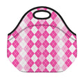 Pink And White Argyle Pattern Print Neoprene Lunch Bag