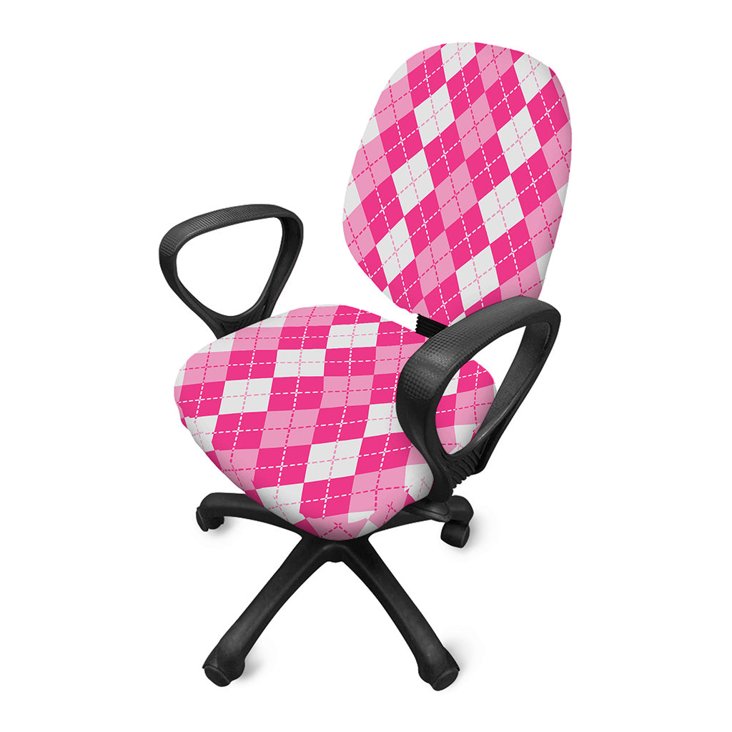 Pink And White Argyle Pattern Print Office Chair Cover