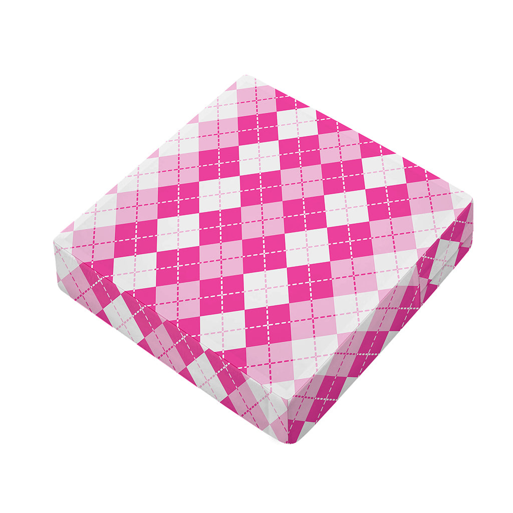 Pink And White Argyle Pattern Print Outdoor Seat Cushion Cover