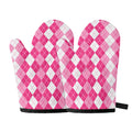 Pink And White Argyle Pattern Print Oven Mitts