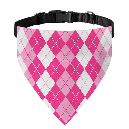 Pink And White Argyle Pattern Print Over The Collar Dog Bandana