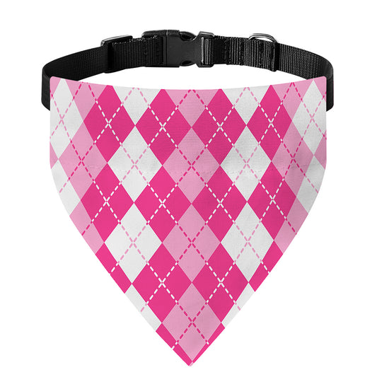Pink And White Argyle Pattern Print Over The Collar Dog Bandana
