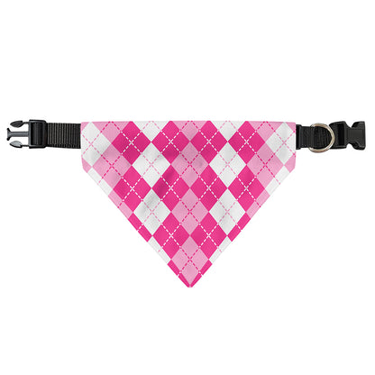 Pink And White Argyle Pattern Print Over The Collar Dog Bandana