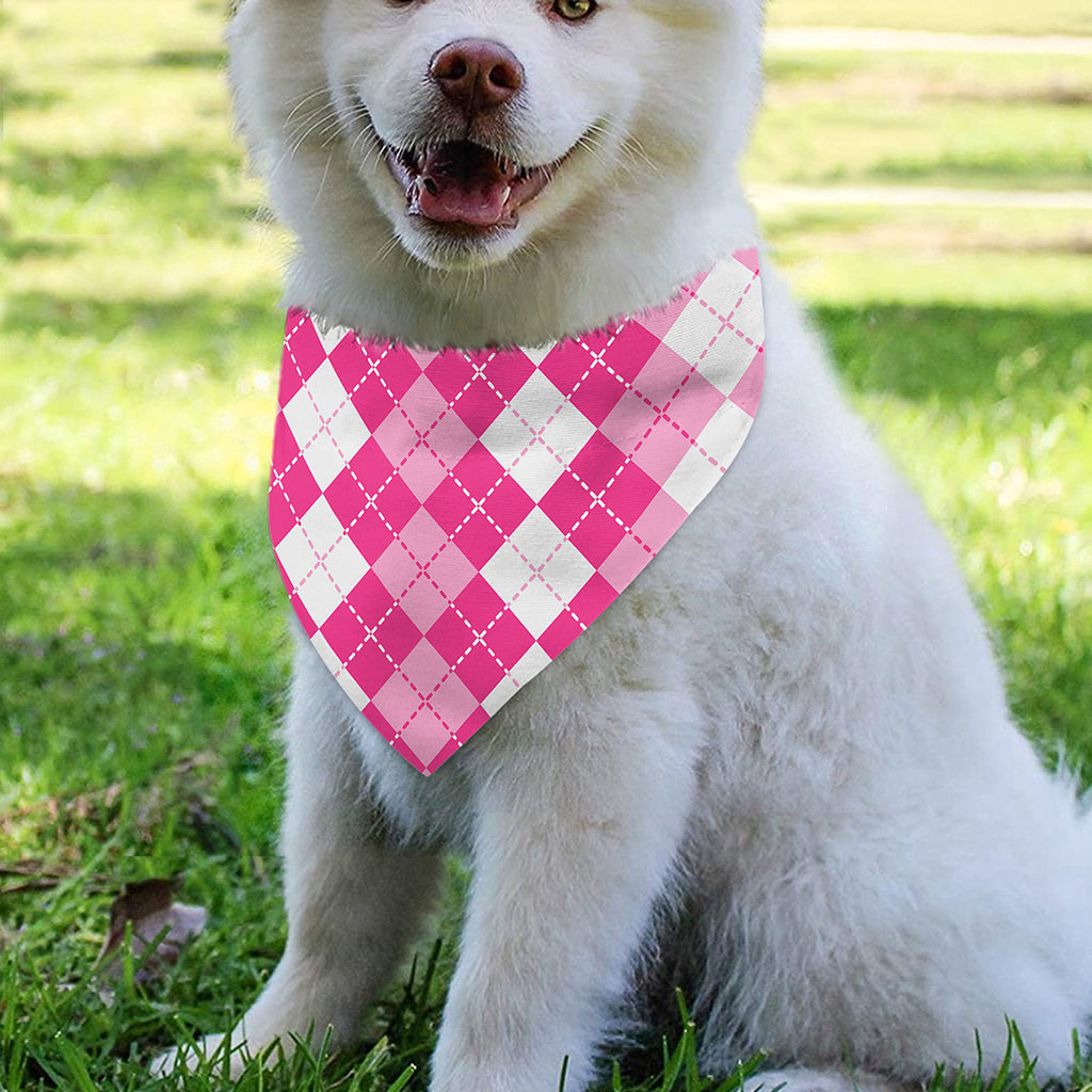 Pink And White Argyle Pattern Print Over The Collar Dog Bandana