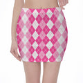 Pink And White Argyle Pattern Print Pencil Mini Skirt