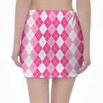 Pink And White Argyle Pattern Print Pencil Mini Skirt