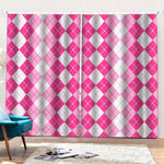 Pink And White Argyle Pattern Print Pencil Pleat Curtains