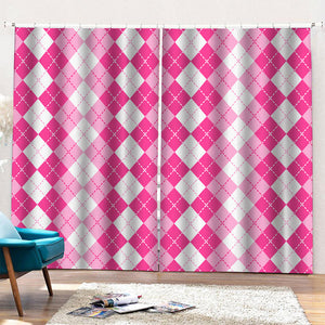 Pink And White Argyle Pattern Print Pencil Pleat Curtains