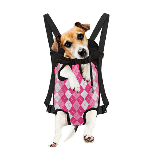 Pink And White Argyle Pattern Print Pet Carrier Backpack