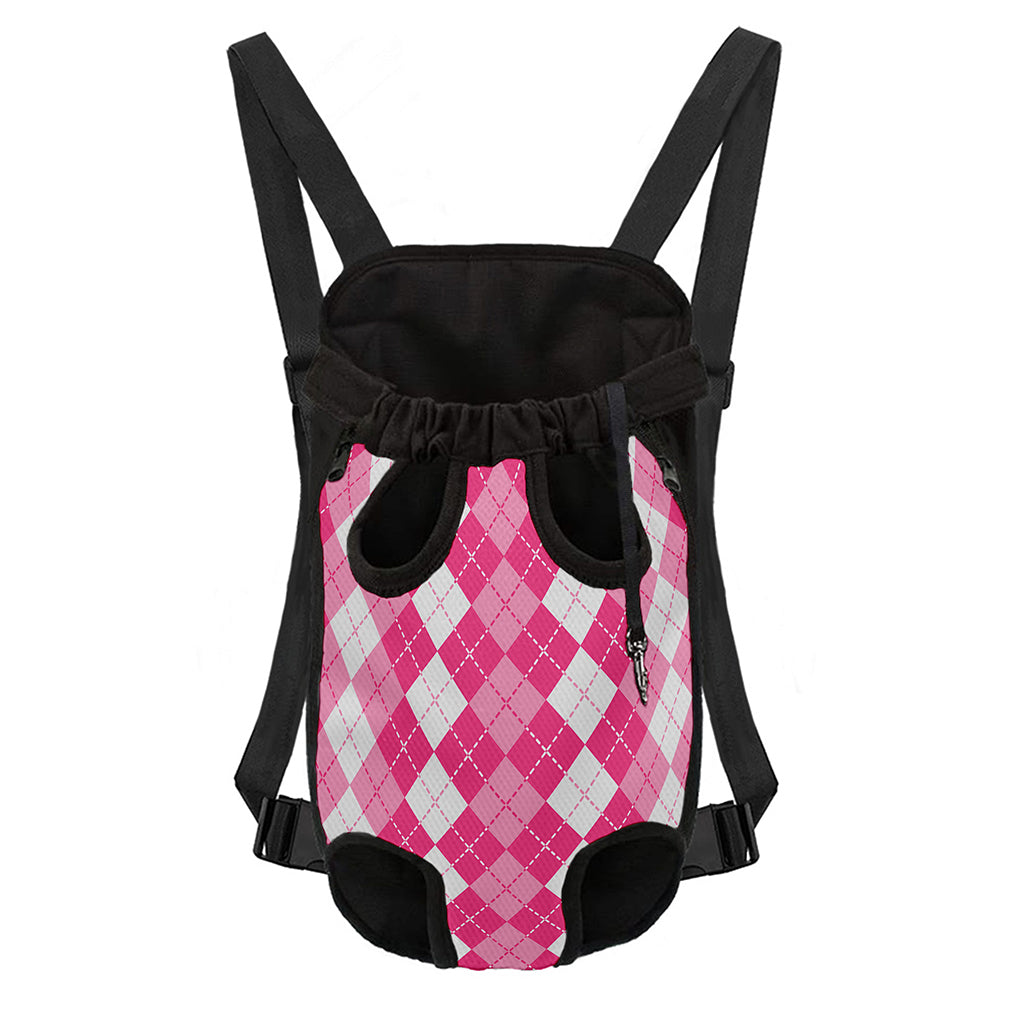 Pink And White Argyle Pattern Print Pet Carrier Backpack