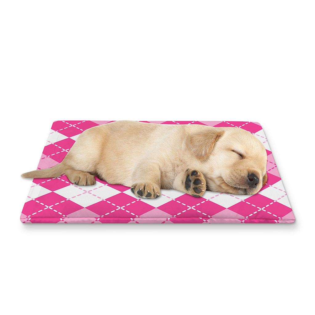 Pink And White Argyle Pattern Print Pet Cooling Mat Cover