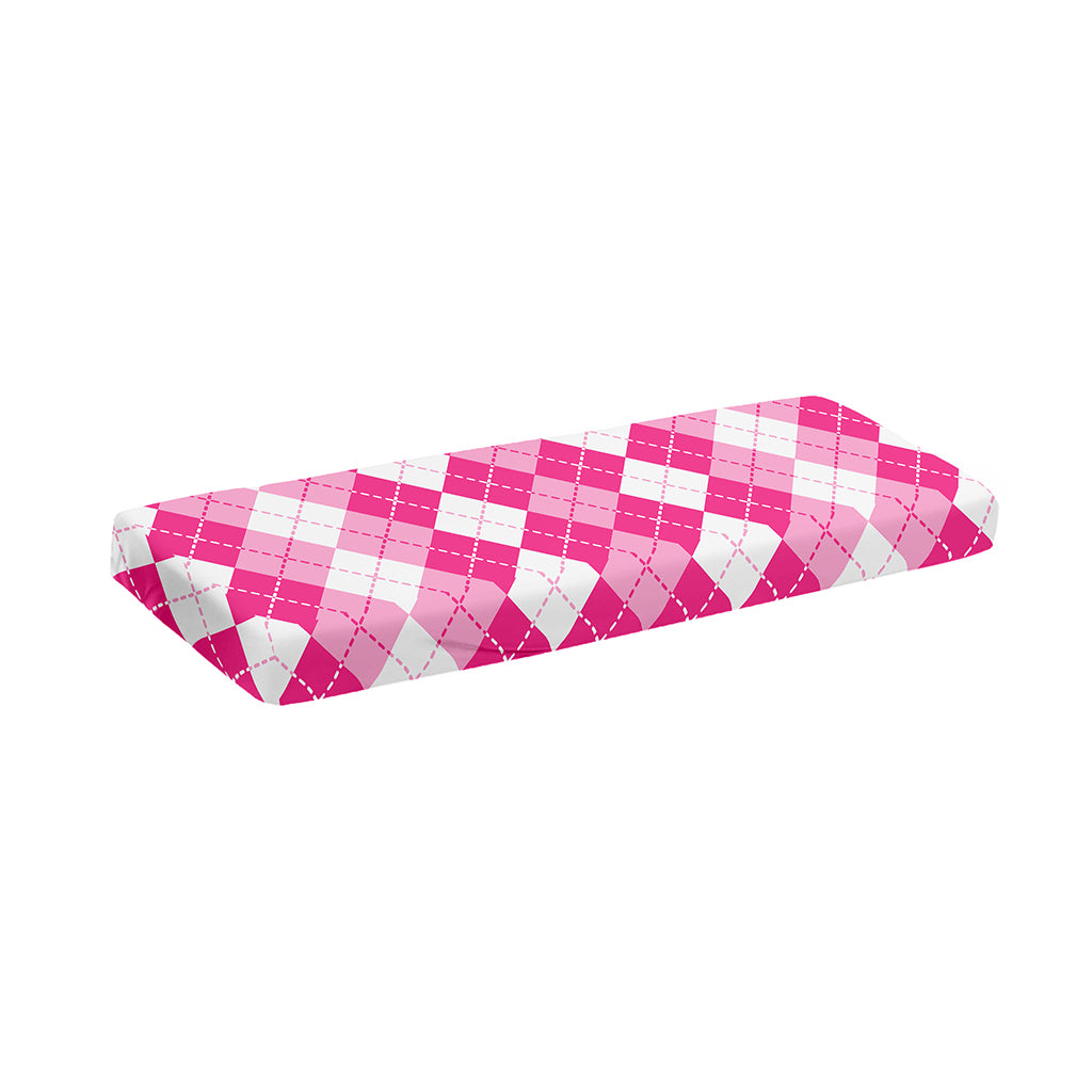 Pink And White Argyle Pattern Print Piano Keyboard Cover