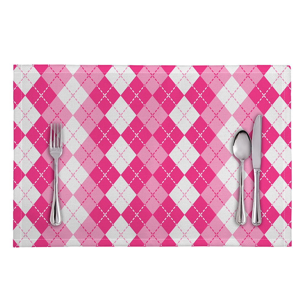 Pink And White Argyle Pattern Print Placemat