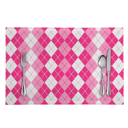 Pink And White Argyle Pattern Print Placemat