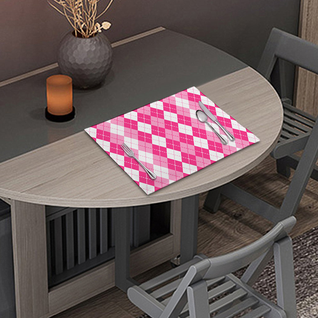 Pink And White Argyle Pattern Print Placemat